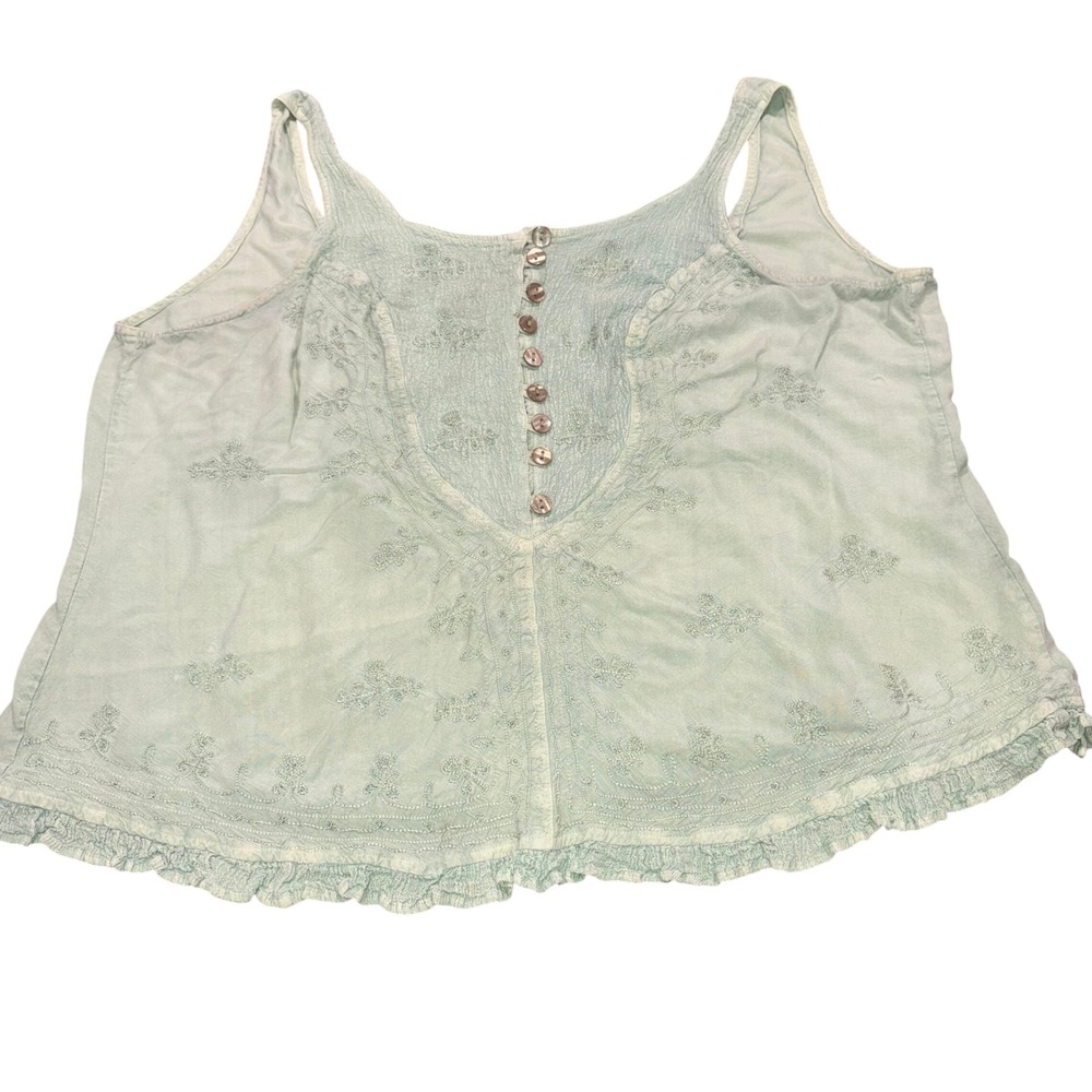 Boho Embroidered Tank Top Women XXL Sage Green Button Smocked My Choice